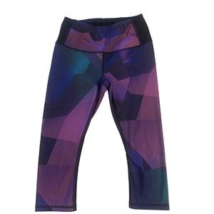 Women M Lucy Activewear Purple Geometric Printed Legging Cropped Capri Yoga Pant